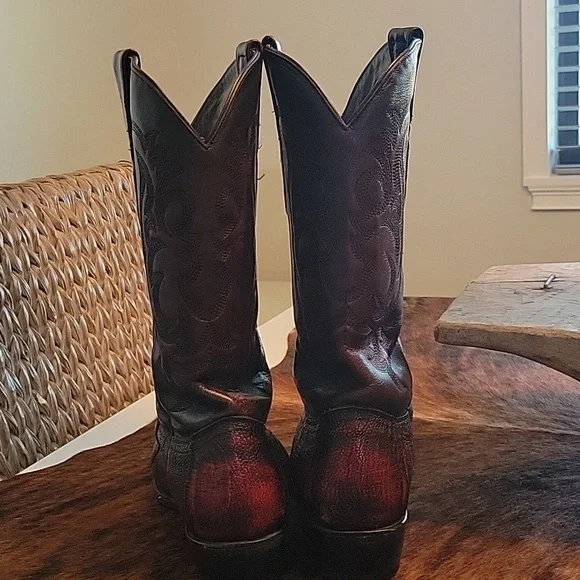 EUC Los Altos Black Cherry Ostrich Leg Western Boots Snip Toe - Picture 12 of 12